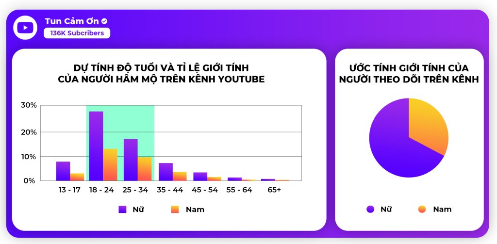 Khán giả mục tiêu trên kênh YouTube Tun Cảm Ơn của KOL Tun Phạm