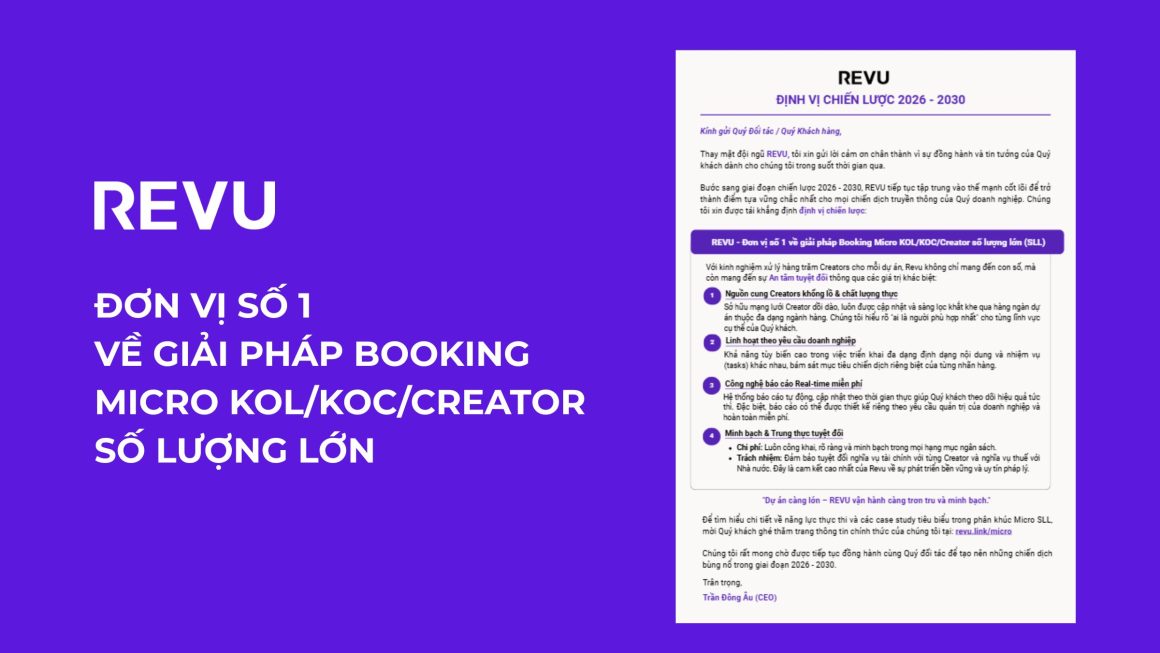 [Revu 2026 – 2030] Khẳng định vị thế dẫn đầu phân khúc Booking Micro/KOC quy mô lớn