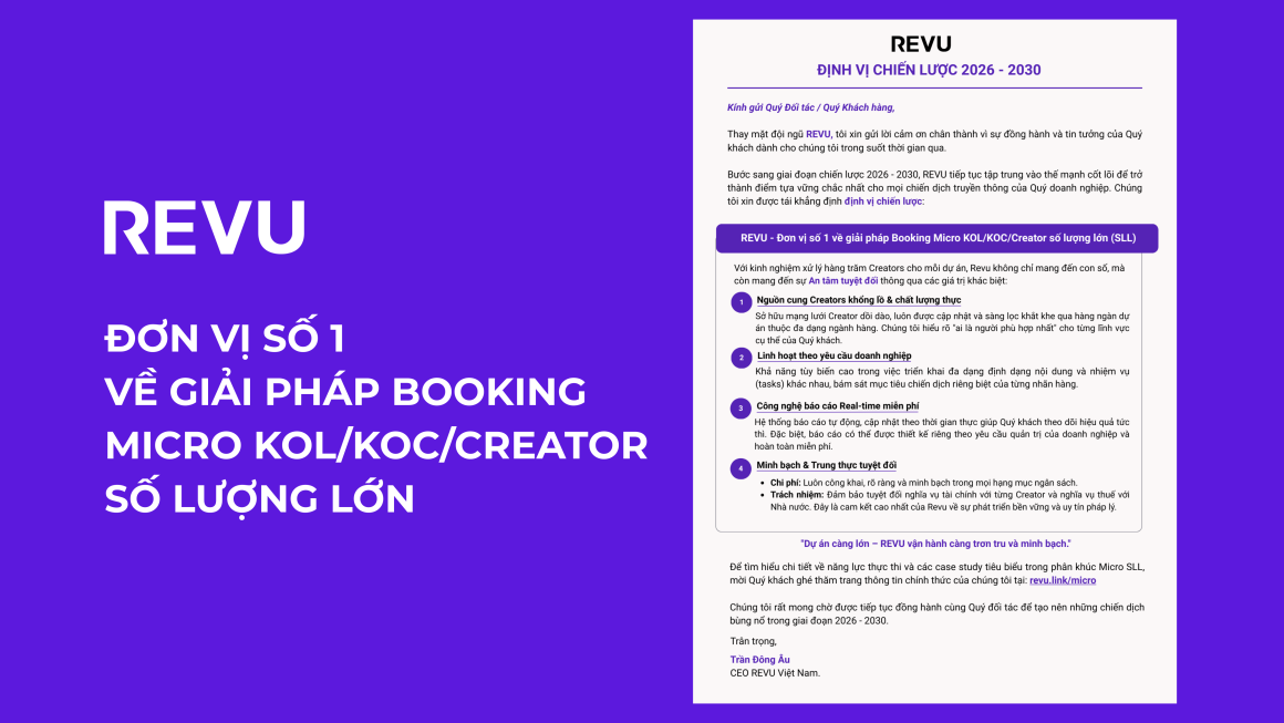 [Revu 2026 – 2030] Khẳng định vị thế dẫn đầu phân khúc Booking Micro/KOC quy mô lớn