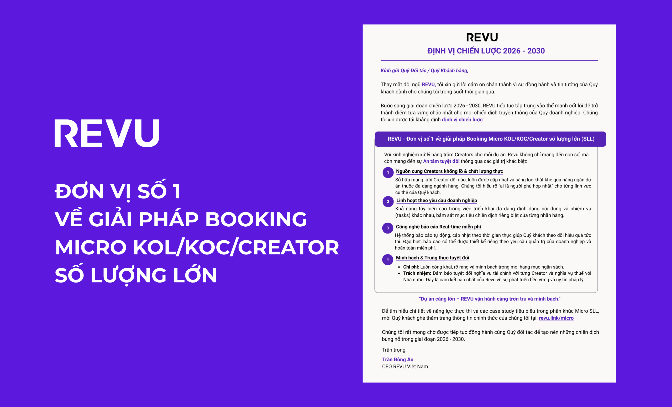 revu việt nam Đơn vị số 1 về giải pháp Booking Micro KOLKOCCreator số lượng lớn
