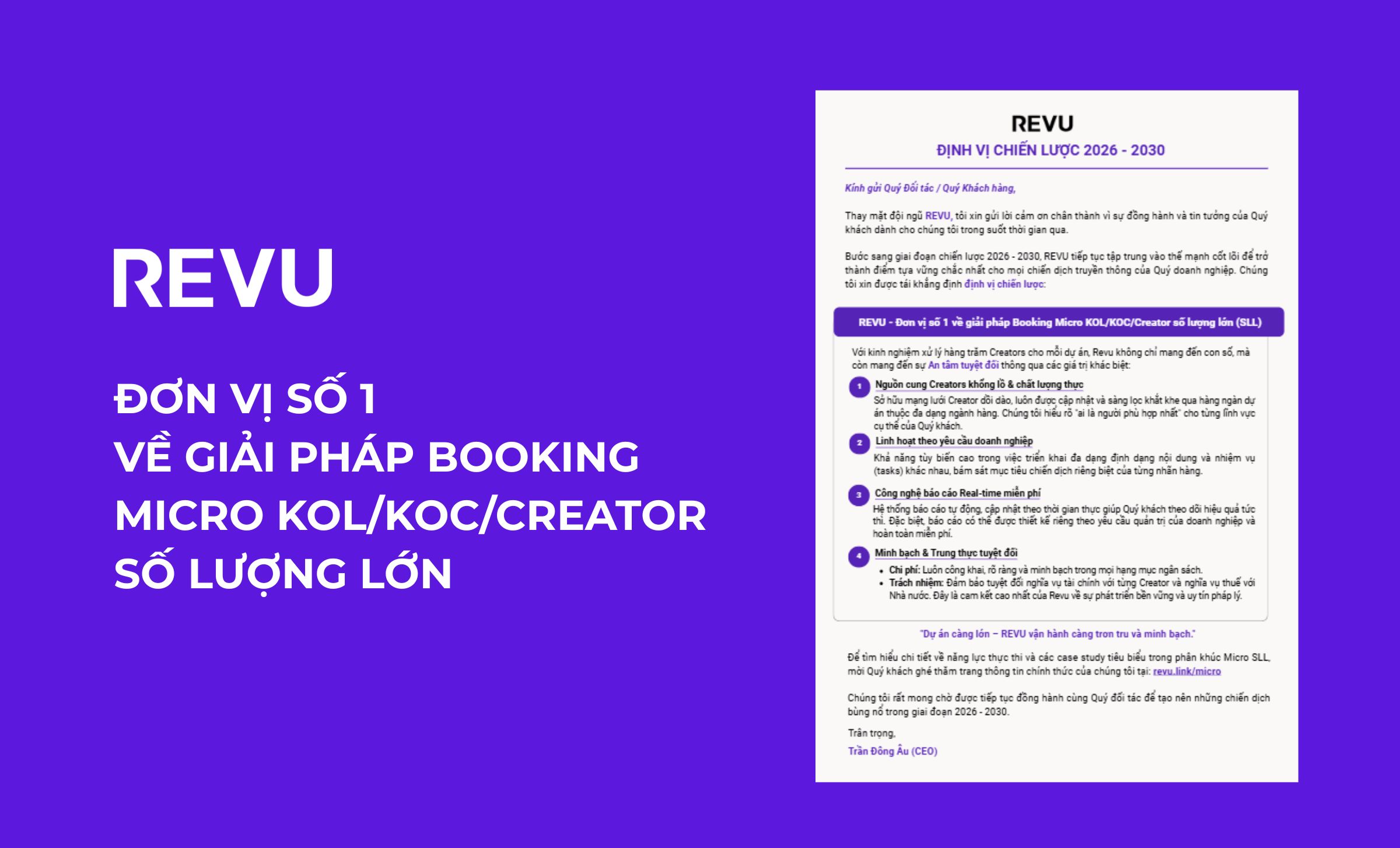 revu việt nam Đơn vị số 1 về giải pháp Booking Micro KOLKOCCreator số lượng lớn